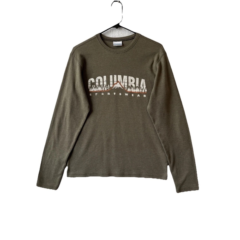 Columbia Ketring Olive Green Graphic Long Sleeve Waffle Knit Shirt S Gorpcore